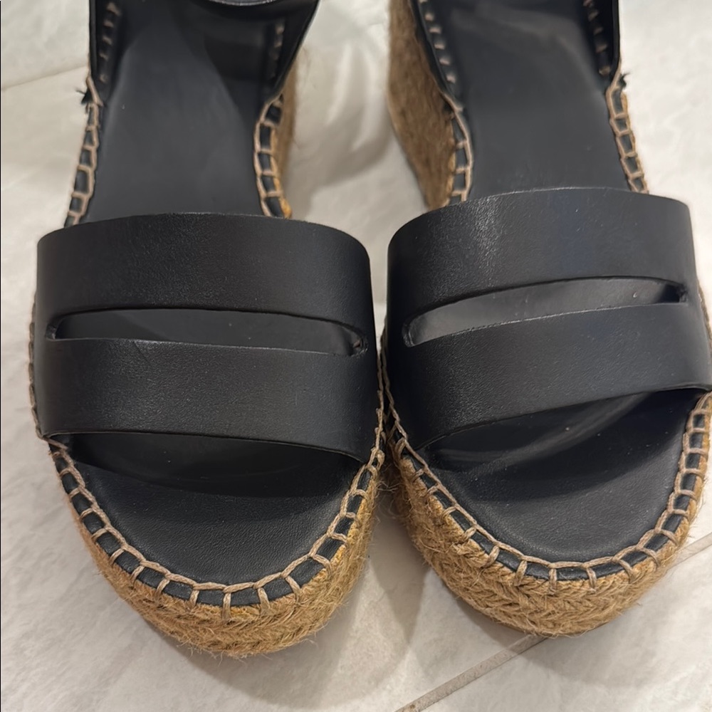 Franco Sarto Black and Tan Wedge Sandals - Picture 7 of 9
